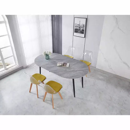 Tavolo da pranzo ovale allungabile moderno Okak in legno con robuste gambe in metallo, tavolo da cucina minimalista per sala da pranzo, pasti in famiglia