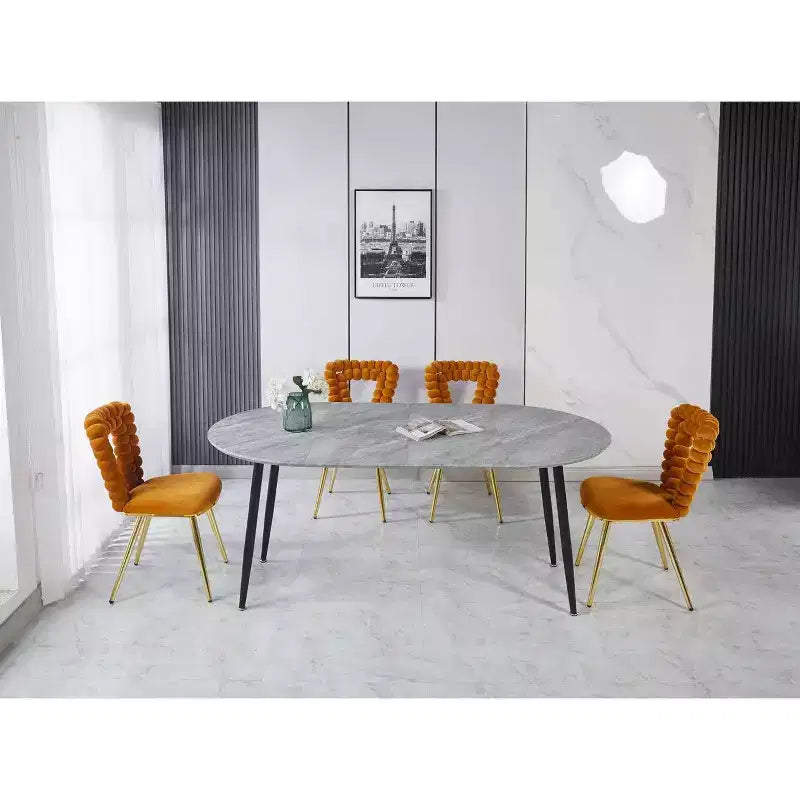 Tavolo da pranzo ovale allungabile moderno Okak in legno con robuste gambe in metallo, tavolo da cucina minimalista per sala da pranzo, pasti in famiglia