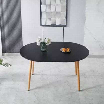 Okak Modern Wood Extensible Oval Dining Table with Sturdy Metal Legs,Minimalist Kitchen Dinner Table for Dining Room,Family Meals