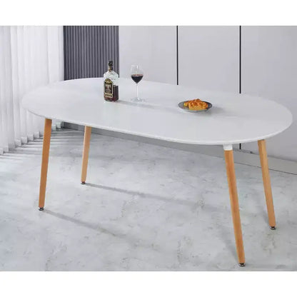 Tavolo da pranzo ovale allungabile moderno Okak in legno con robuste gambe in metallo, tavolo da cucina minimalista per sala da pranzo, pasti in famiglia