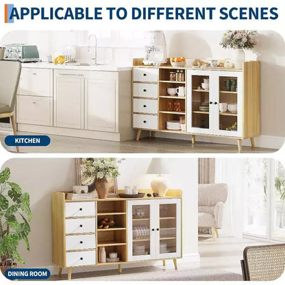 Mobile credenza da fattoria - Madia a 2 ante in vetro con ripiani regolabili per sala da pranzo