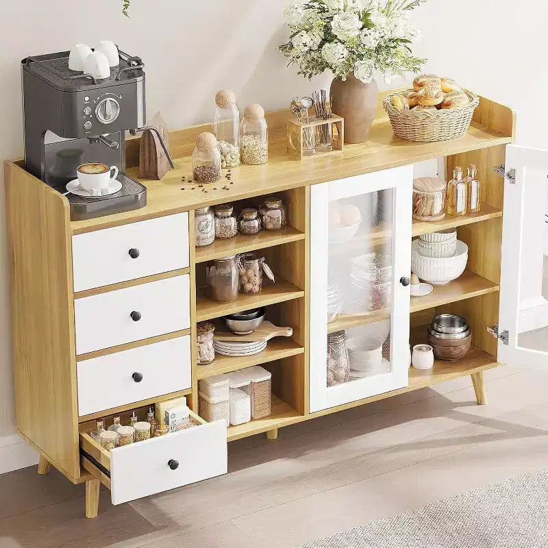 Mobile credenza da fattoria - Madia a 2 ante in vetro con ripiani regolabili per sala da pranzo