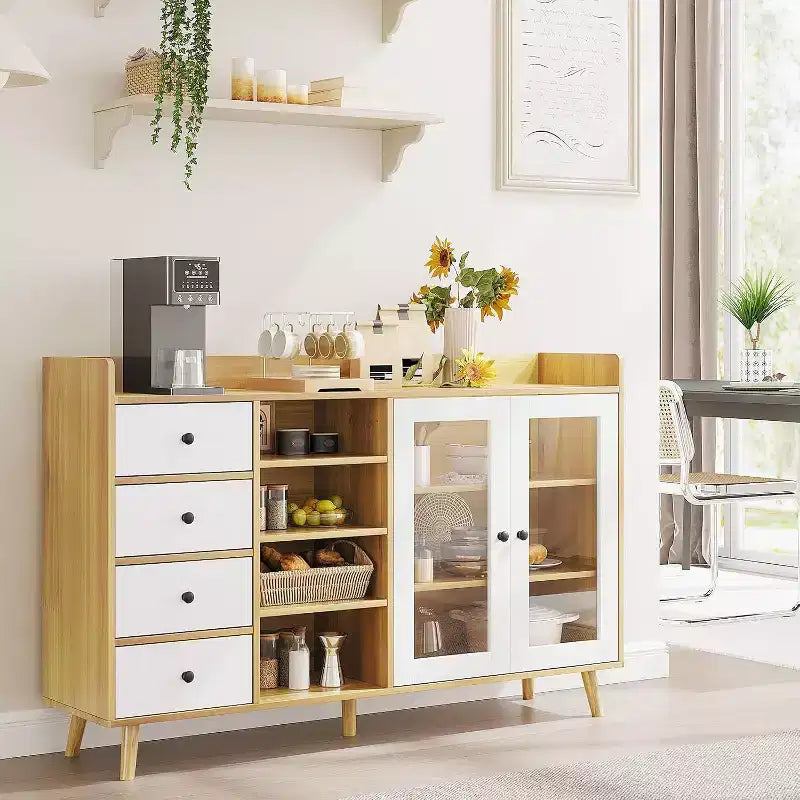 Mobile credenza da fattoria - Madia a 2 ante in vetro con ripiani regolabili per sala da pranzo