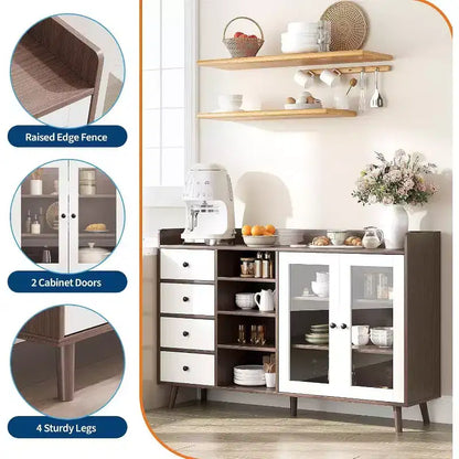 Mobile credenza da fattoria - Madia a 2 ante in vetro con ripiani regolabili per sala da pranzo