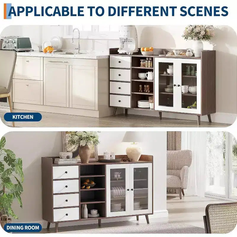 Mobile credenza da fattoria - Madia a 2 ante in vetro con ripiani regolabili per sala da pranzo