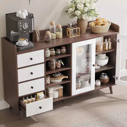 Mobile credenza da fattoria - Madia a 2 ante in vetro con ripiani regolabili per sala da pranzo