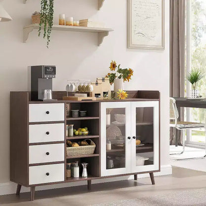 Mobile credenza da fattoria - Madia a 2 ante in vetro con ripiani regolabili per sala da pranzo