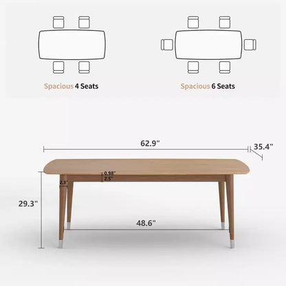 Tavolo da pranzo in legno moderno di metà secolo Gaoyangjiaju 62.9 - Tavolo da cucina rettangolare con angoli arrotondati e gambe affusolate con punta in metallo - Posti a sedere da 4 a 6