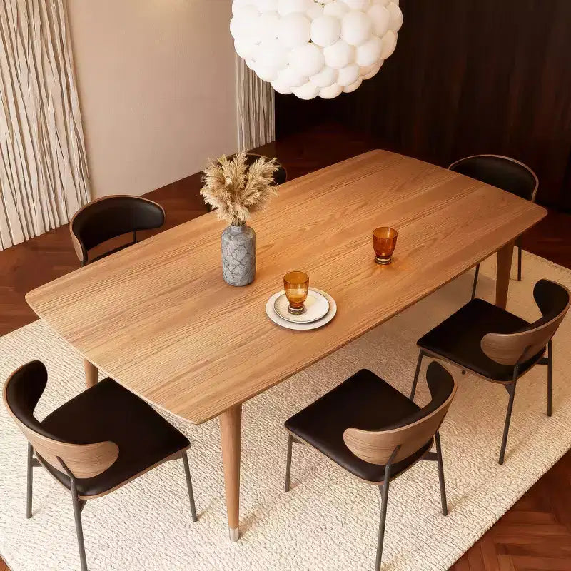 Tavolo da pranzo in legno moderno di metà secolo Gaoyangjiaju 62.9 - Tavolo da cucina rettangolare con angoli arrotondati e gambe affusolate con punta in metallo - Posti a sedere da 4 a 6