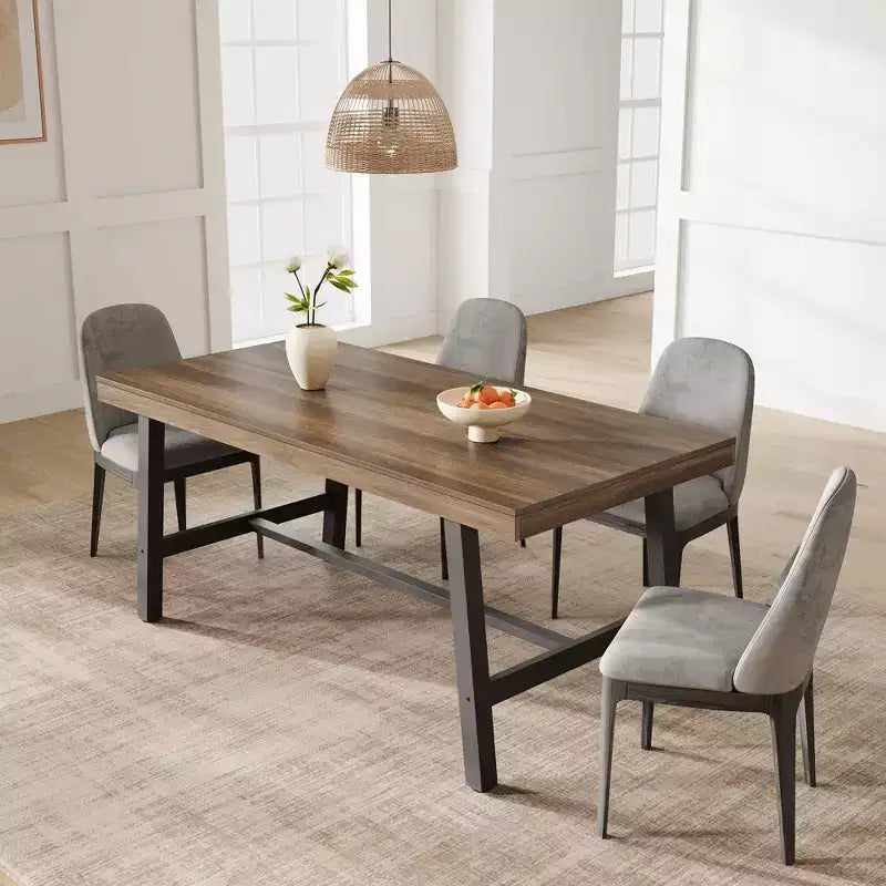 Tavolo da pranzo grande e lungo Rustic Wood 63 per 6 persone, tavolo da cucina rettangolare industriale con robuste gambe in metallo nero per soggiorno e sala da pranzo