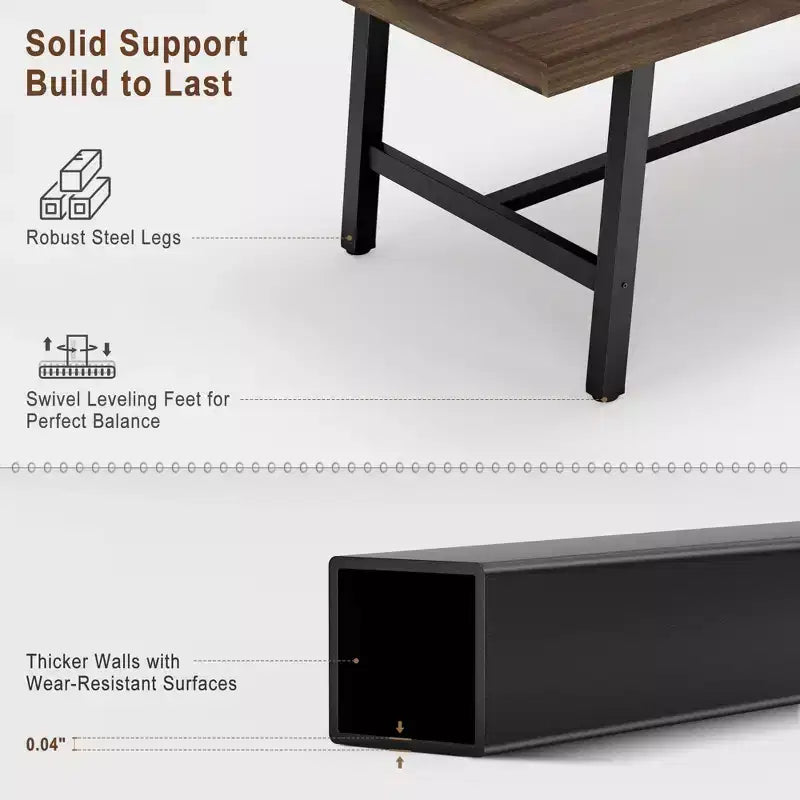 Tavolo da pranzo grande e lungo Rustic Wood 63 per 6 persone, tavolo da cucina rettangolare industriale con robuste gambe in metallo nero per soggiorno e sala da pranzo