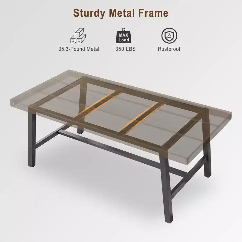 Tavolo da pranzo grande e lungo Rustic Wood 63 per 6 persone, tavolo da cucina rettangolare industriale con robuste gambe in metallo nero per soggiorno e sala da pranzo