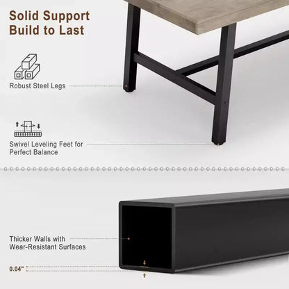 Tavolo da pranzo grande e lungo Rustic Wood 63 per 6 persone, tavolo da cucina rettangolare industriale con robuste gambe in metallo nero per soggiorno e sala da pranzo