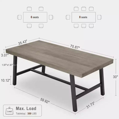 Tavolo da pranzo grande e lungo Rustic Wood 63 per 6 persone, tavolo da cucina rettangolare industriale con robuste gambe in metallo nero per soggiorno e sala da pranzo