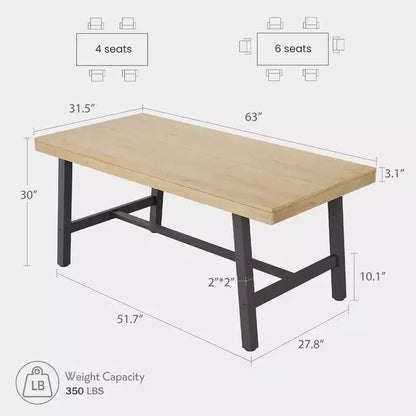Tavolo da pranzo grande e lungo Rustic Wood 63 per 6 persone, tavolo da cucina rettangolare industriale con robuste gambe in metallo nero per soggiorno e sala da pranzo