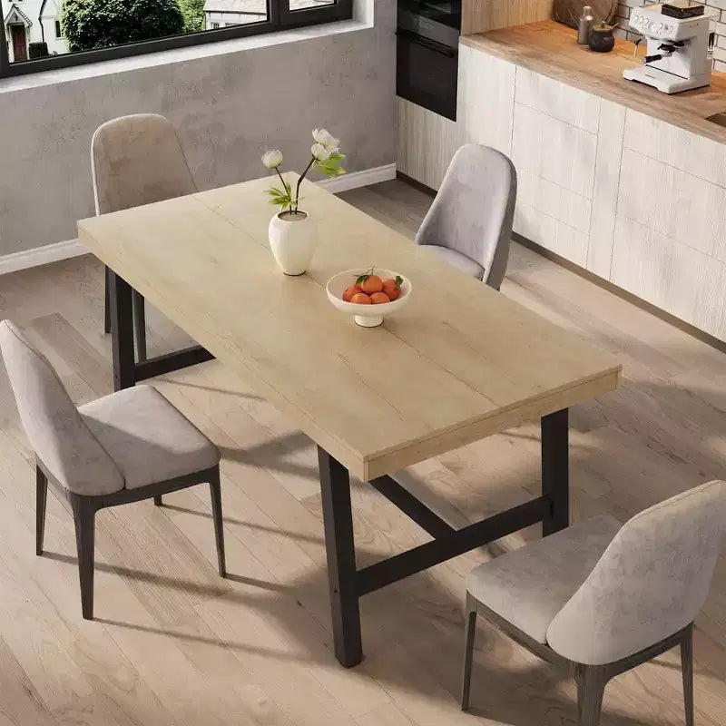 Tavolo da pranzo grande e lungo Rustic Wood 63 per 6 persone, tavolo da cucina rettangolare industriale con robuste gambe in metallo nero per soggiorno e sala da pranzo
