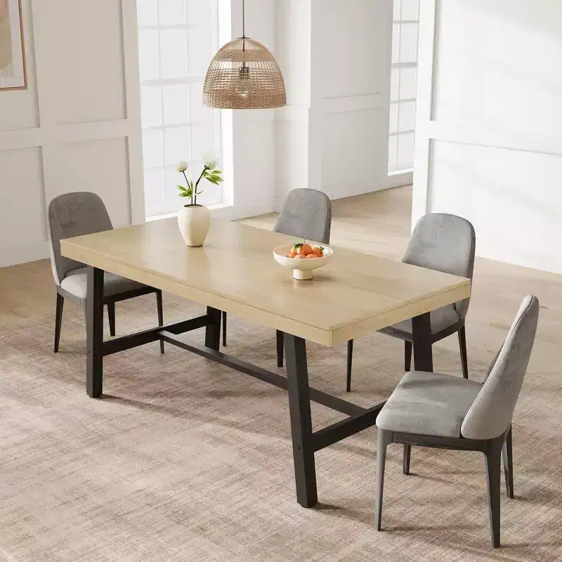Tavolo da pranzo grande e lungo Rustic Wood 63 per 6 persone, tavolo da cucina rettangolare industriale con robuste gambe in metallo nero per soggiorno e sala da pranzo