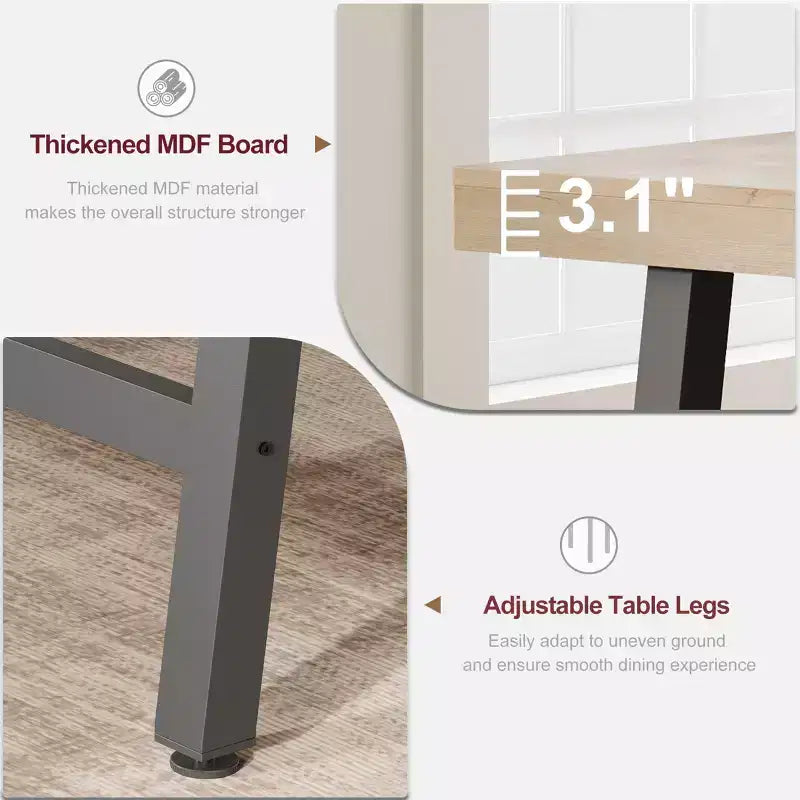 Tavolo da pranzo grande e lungo Rustic Wood 63 per 6 persone, tavolo da cucina rettangolare industriale con robuste gambe in metallo nero per soggiorno e sala da pranzo