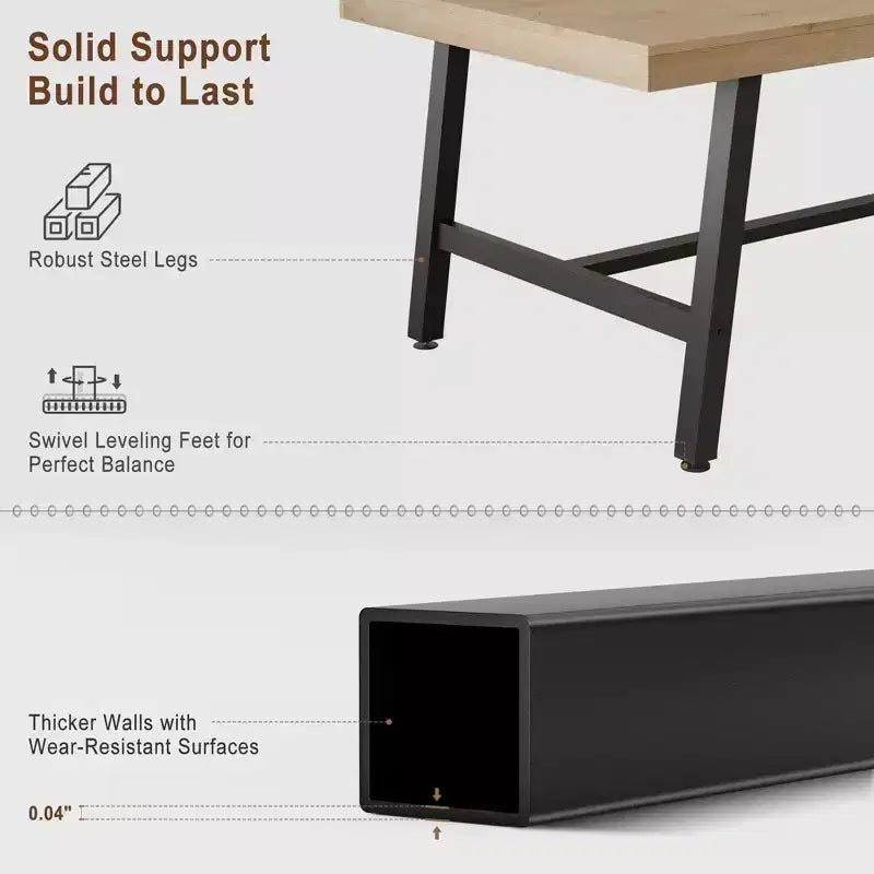 Tavolo da pranzo grande e lungo Rustic Wood 63 per 6 persone, tavolo da cucina rettangolare industriale con robuste gambe in metallo nero per soggiorno e sala da pranzo