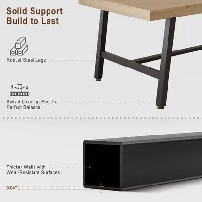 Tavolo da pranzo grande e lungo Rustic Wood 63 per 6 persone, tavolo da cucina rettangolare industriale con robuste gambe in metallo nero per soggiorno e sala da pranzo