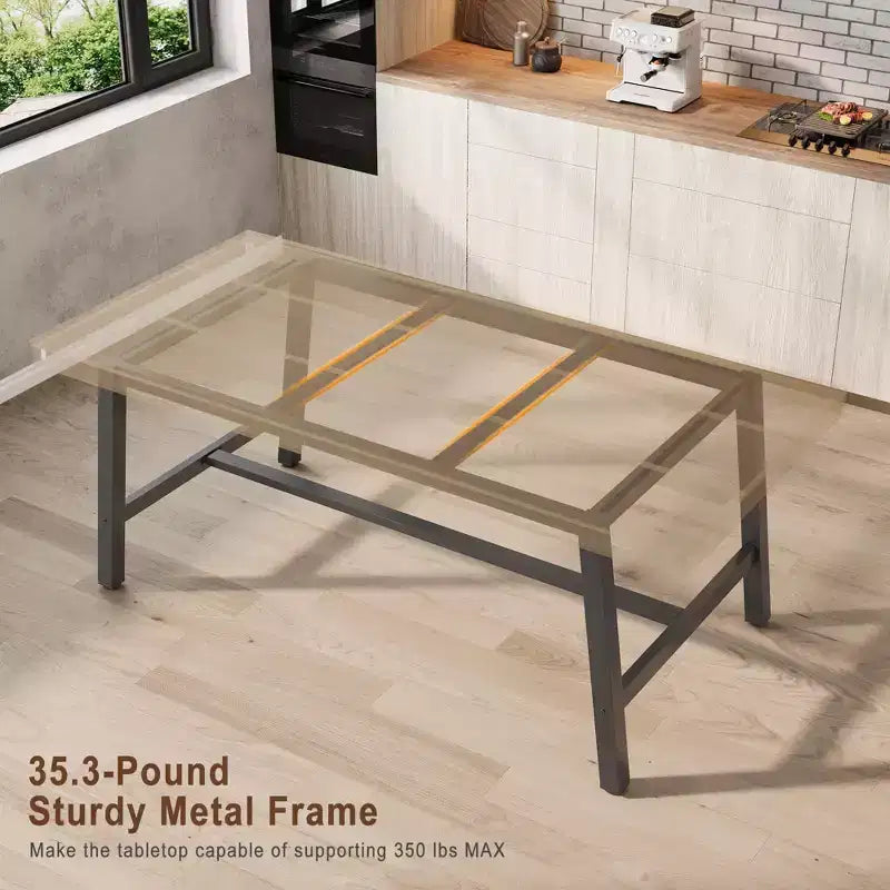 Tavolo da pranzo grande e lungo Rustic Wood 63 per 6 persone, tavolo da cucina rettangolare industriale con robuste gambe in metallo nero per soggiorno e sala da pranzo