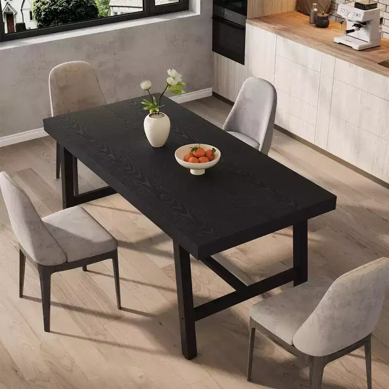 Tavolo da pranzo grande e lungo Rustic Wood 63 per 6 persone, tavolo da cucina rettangolare industriale con robuste gambe in metallo nero per soggiorno e sala da pranzo
