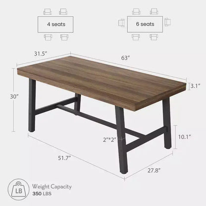 Tavolo da pranzo grande e lungo Rustic Wood 63 per 6 persone, tavolo da cucina rettangolare industriale con robuste gambe in metallo nero per soggiorno e sala da pranzo