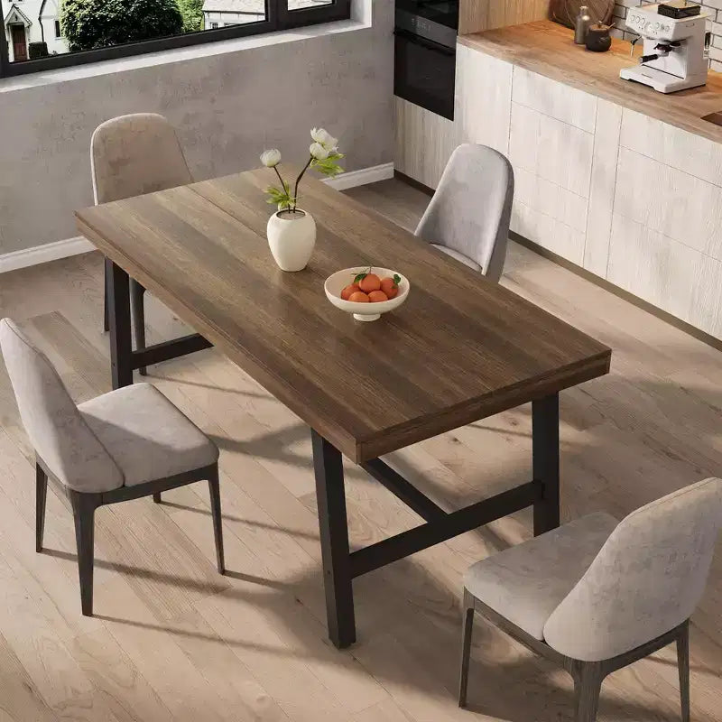 Tavolo da pranzo grande e lungo Rustic Wood 63 per 6 persone, tavolo da cucina rettangolare industriale con robuste gambe in metallo nero per soggiorno e sala da pranzo