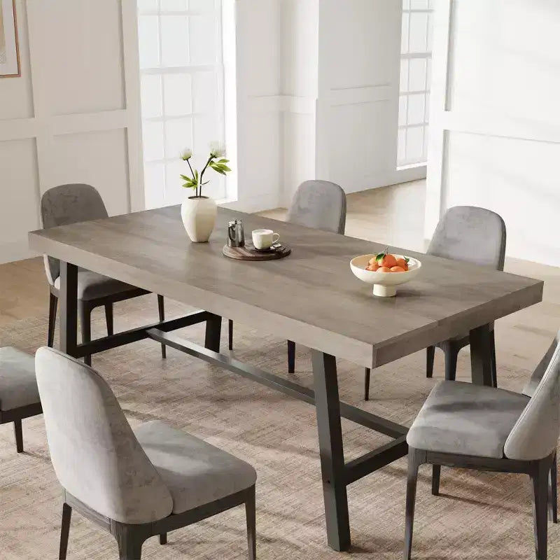 Tavolo da pranzo grande e lungo Rustic Wood 63 per 6 persone, tavolo da cucina rettangolare industriale con robuste gambe in metallo nero per soggiorno e sala da pranzo