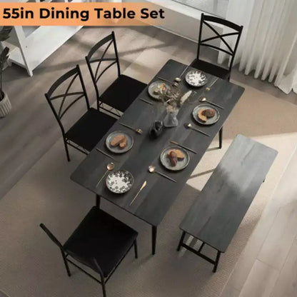 karl Home 1 Table, 1 Stool, 4 Chairs, Black Iron Pipe, Gray Soft Cushion, Dining Table and Chair Set