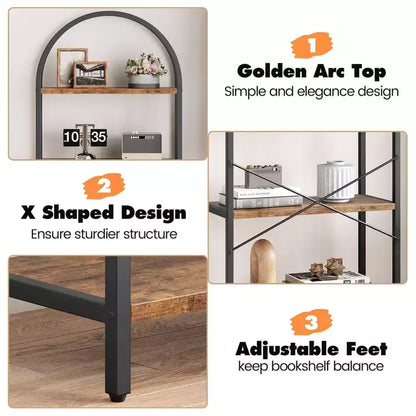Libreria ad arco a 5 ripiani Coolmee, Scaffale espositivo alto, Libreria grande in legno per camera da letto, soggiorno, ufficio