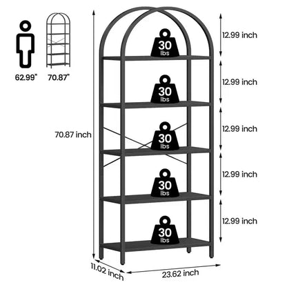 Libreria ad arco a 5 ripiani Coolmee, Scaffale espositivo alto, Libreria grande in legno per camera da letto, soggiorno, ufficio