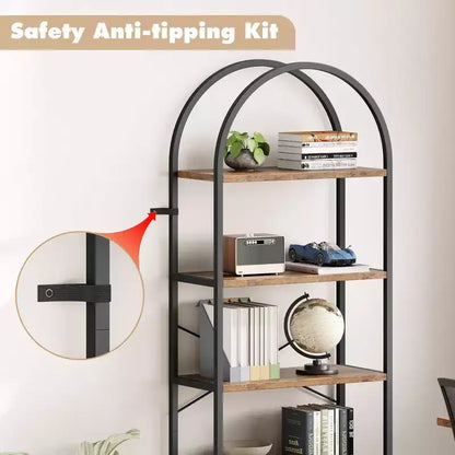 Libreria ad arco a 5 ripiani Coolmee, Scaffale espositivo alto, Libreria grande in legno per camera da letto, soggiorno, ufficio