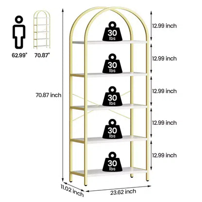 Libreria ad arco a 5 ripiani Coolmee, Scaffale espositivo alto, Libreria grande in legno per camera da letto, soggiorno, ufficio
