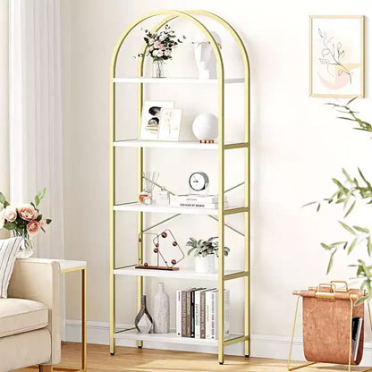 Libreria ad arco a 5 ripiani Coolmee, Scaffale espositivo alto, Libreria grande in legno per camera da letto, soggiorno, ufficio