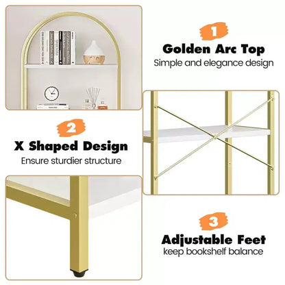 Libreria ad arco a 5 ripiani Coolmee, Scaffale espositivo alto, Libreria grande in legno per camera da letto, soggiorno, ufficio