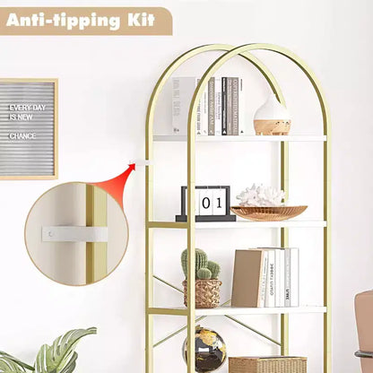 Libreria ad arco a 5 ripiani Coolmee, Scaffale espositivo alto, Libreria grande in legno per camera da letto, soggiorno, ufficio
