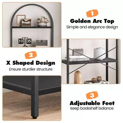 Libreria ad arco a 5 ripiani Coolmee, Scaffale espositivo alto, Libreria grande in legno per camera da letto, soggiorno, ufficio