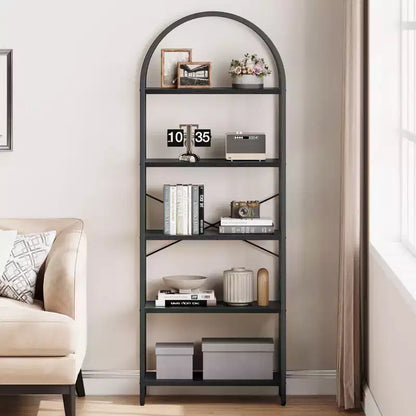 Libreria ad arco a 5 ripiani Coolmee, Scaffale espositivo alto, Libreria grande in legno per camera da letto, soggiorno, ufficio