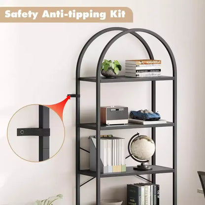 Libreria ad arco a 5 ripiani Coolmee, Scaffale espositivo alto, Libreria grande in legno per camera da letto, soggiorno, ufficio