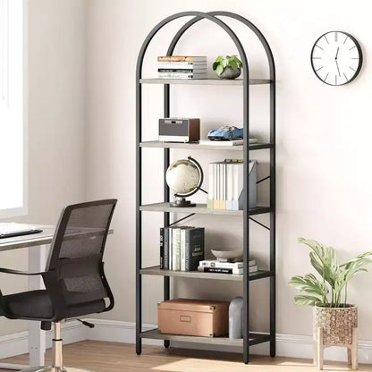Libreria ad arco a 5 ripiani Coolmee, Scaffale espositivo alto, Libreria grande in legno per camera da letto, soggiorno, ufficio