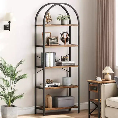 Libreria ad arco a 5 ripiani Coolmee, Scaffale espositivo alto, Libreria grande in legno per camera da letto, soggiorno, ufficio