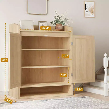 Coolmee Scarpiera per Ingresso, Mobile Scarpiera in Rattan con Ripiani Regolabili, Scarpiera Chiusa per Corridoio, Soggiorno, Camera da Letto