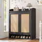 Coolmee Shoe Cabinet for Entryway, Rattan Shoe Storage Organizer with Adjustable Shelves, Closed Shoe Rack for Hallway, Living Room, Bedroom