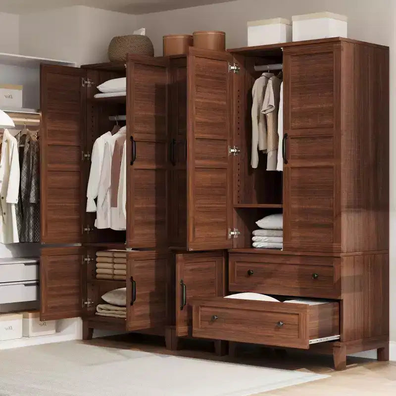 Coolmee Armadio Guardaroba con 4 Ante, Armadio Guardaroba in Legno da 72" con Asta Appendiabiti, Armadio Autoportante Alto per Vestiti