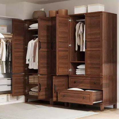 Coolmee Armadio Guardaroba con 4 Ante, Armadio Guardaroba in Legno da 72" con Asta Appendiabiti, Armadio Autoportante Alto per Vestiti