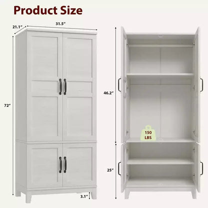 Coolmee Armadio Guardaroba con 4 Ante, Armadio Guardaroba in Legno da 72" con Asta Appendiabiti, Armadio Autoportante Alto per Vestiti