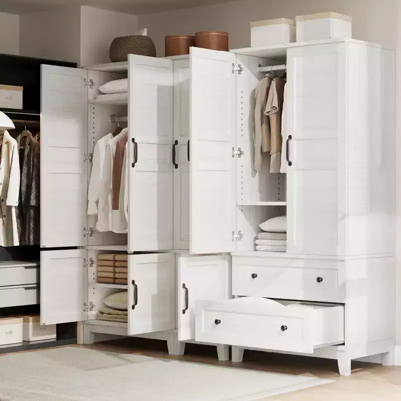 Coolmee Armadio Guardaroba con 4 Ante, Armadio Guardaroba in Legno da 72" con Asta Appendiabiti, Armadio Autoportante Alto per Vestiti