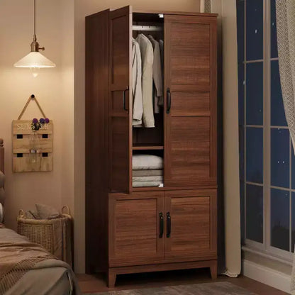 Coolmee Armadio Guardaroba con 4 Ante, Armadio Guardaroba in Legno da 72" con Asta Appendiabiti, Armadio Autoportante Alto per Vestiti