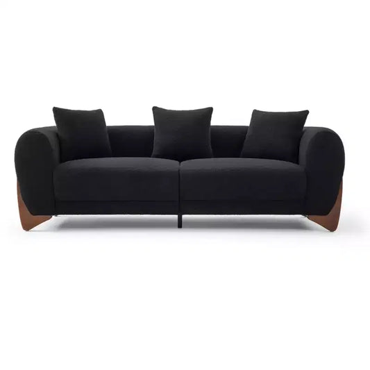 Mid Century Modern Sofa with Lamb Wool Fabric, Upholstered Living Room Sofa with Waist Cushion, Reading Sofa for Bedroom Sunroom